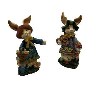 Vintage Easter Bunny Figurines Egg Baskets Floppy Hats Lightweight Cottage Core